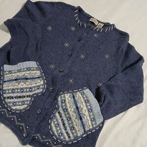 Classic Elements Small Blue Long-Sleeved Christmas Sweater Mitten Pockets